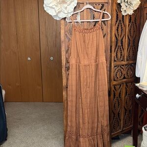 Bohemian Spaghetti-Strap Maxi Dress in Rust
